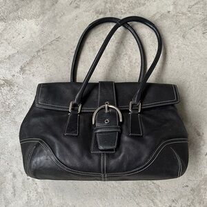 Coach, leather Y2K, black white stitching shoulder bag soho Hampton